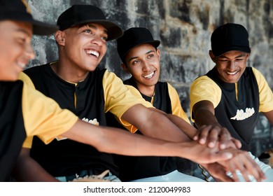 If We Win, We Win As A Team. Cropped Shot Of A Group Of Young Baseball Players Sitting Together On The Bench During A Game.