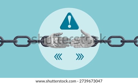 Weak Link Concept, Chain Vulnerability and System Failure Risk, Security Breach, Fragile Connection, Human Factor Weakness, Critical Point of Failure and Risk Management Symbol
