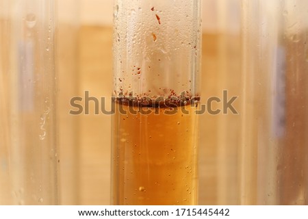 Weakly concentrated aqueous bromine solution in test tube.