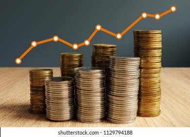 Wealth growth. Coins increase and financial chart. Business success. - Shutterstock ID 1129794188