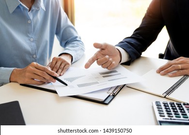 wealth management concept, business man and team analyzing financial statement for planning financial customer case in office