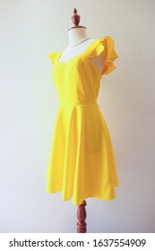 Women’s Wear Bright Lemon Yellow Dress On Mannequin Ruffle Sleeve Vintage Style Summer Sundress Swing Dance Dress From Movie Yellow Bridesmaid Women Fashion Outfit High Fashion Apparel Handmade Craft 