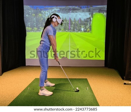 Wear virtual reality goggles and play golf. Golf indoor simulator