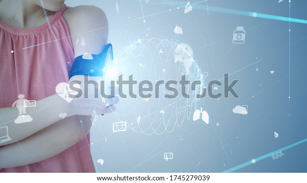 Wearable\
computing concept. Health care\
technology.