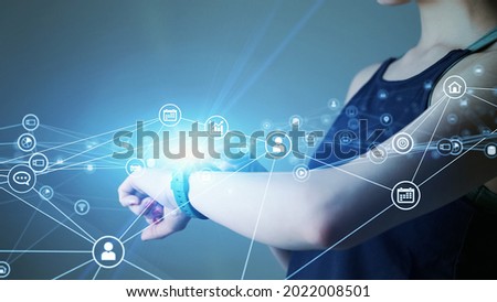 Wearable computing concept. Internet of Things. Communication network.