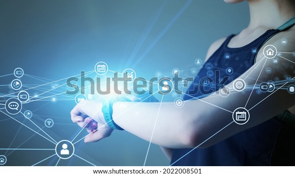 Wearable computing concept. Internet of Things.\
Communication network.