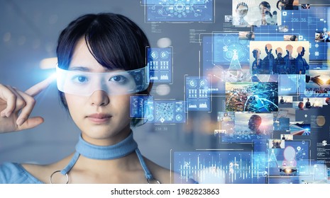 Wearable technology concept. Smart glasses. Virtual reality.