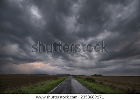 Similar – Image, Stock Photo Country road in darkness with family house and passing car