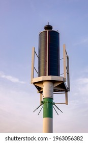 Weather Forecast Air Pressure Wind Data Collection Mast Station Against A Blue Sky With Clouds At Sunset