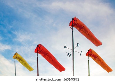 Weather Forecast. Wind Sock In The  Blue Sky