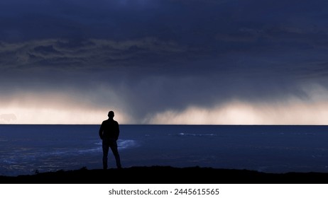 Weather. Man looking at the storm coming in from the sea. - Powered by Shutterstock