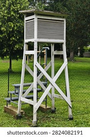 weather station with different measuring instruments, observing weather conditions in meterology