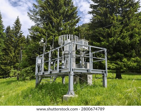 weather station with different measuring instruments, observing weather conditions in meterology