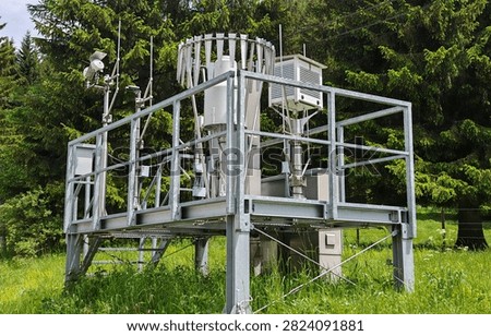 weather station with different measuring instruments, observing weather conditions in meterology