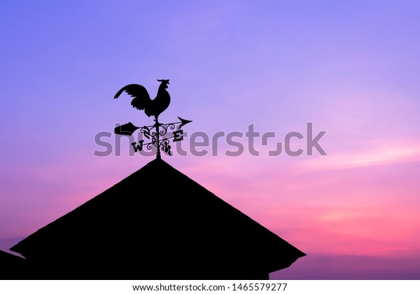 A weather vane, wind vane on the highest point\
of a building.