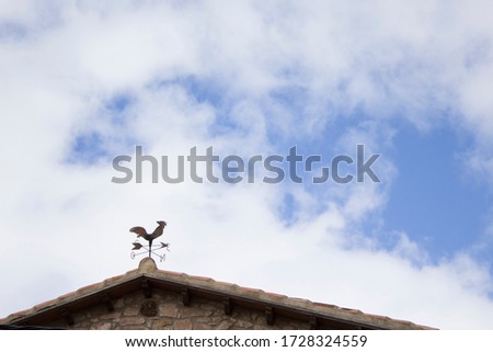 Weathercock on roof and blue sky
