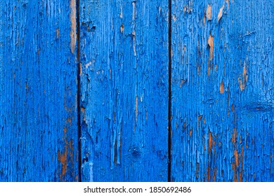 Weathered Blue Wood Background Texture. Worn Turquoise Or Turquoise-green Wood Is Painted. Vintage Wooden Background.