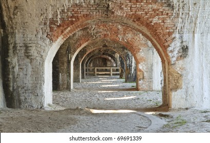 Weathered brick arches in a bastion of civil war era Fort Pickens in the Gulf Islands National Seashore near Pensacola, Florida