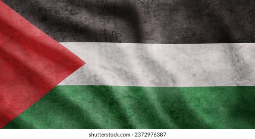 Weathered flag of Palestine, grunge rugged condition waving - Shutterstock ID 2372976387
