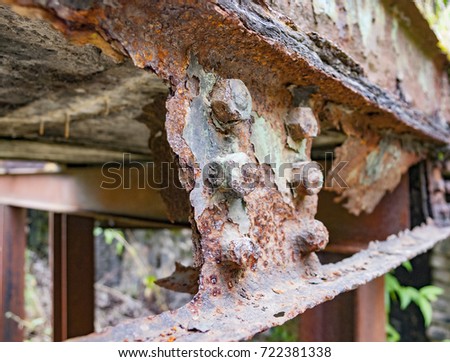 weathered rusty detail showing a et away steel girder