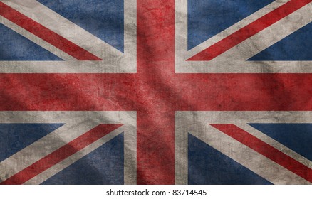 Weathered Union Jack UK flag grunge rugged condition waving