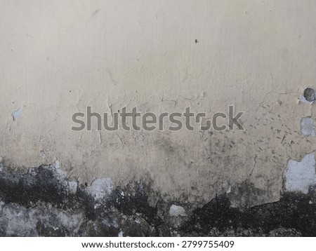 A weathered wall with a beige surface, displaying significant dirt and grime accumulation towards the lower section. The wall shows signs of wear, with peeling paint and blackened patches indicative of moisture damage or mold growth. The texture varies from smooth at the top to rough and uneven at the bottom, creating an aged and distressed appearance. The overall condition of the wall suggests longstanding exposure to environmental elements.