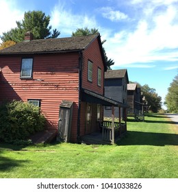 Weatherly, PA, USA September 21, 2017 The Red Clapboard Houses Of The Eckley Village Demonstrates Life For The Poor Irish Immigrants Who Worked In The Coal Mines Near Weatherly, Pennsylvania