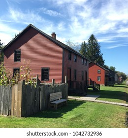 Weatherly, PA, USA September 21, 2017 The Red Clapboard Houses Of The Eckley Village Demonstrates Life For The Poor Irish Immigrants Who Worked In The Coal Mines Near Weatherly, Pennsylvania