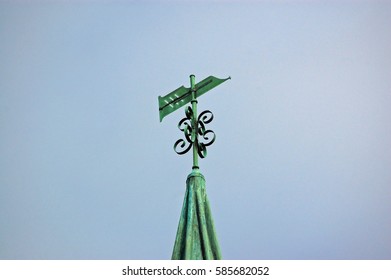 Weathervane in the form of a pen nib on the spire of Saint Nicholas Church in Steventon, Basingstoke, Hampshire.  The literary giant Jane Austen's father was Rector at St Nicholas.