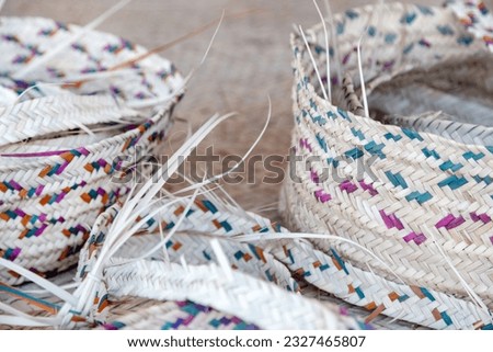 Weaved traditional baskets from palm leaves, closeup. UAE heritage. High quality photo.