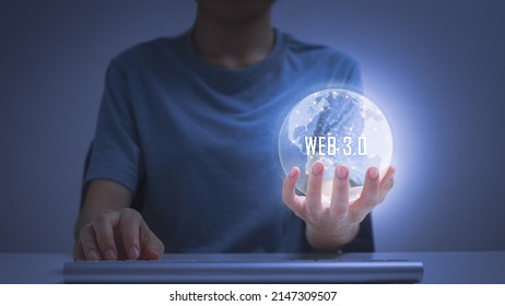 Web 3.0 internet concept. women take capitalize web 3.0 of symbolize technology and future. - Shutterstock ID 2147309507