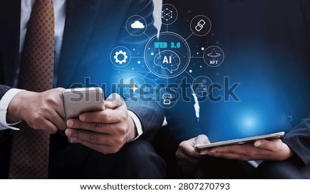 The Web 3.0 technology ecosystem, the next generation of the internet. A concept of a decentralized web with AI, blockchain, NFT, and cryptocurrency. Motif