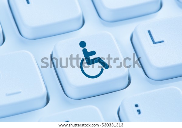 Web accessibility\
online internet website computer for people with disabilities\
symbol blue keyboard