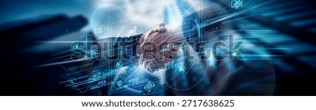 Web analytics concepts, data-driven insights, and handshakes of global network connections track visits, behavior, bounce rate, conversions, goals, and reports.