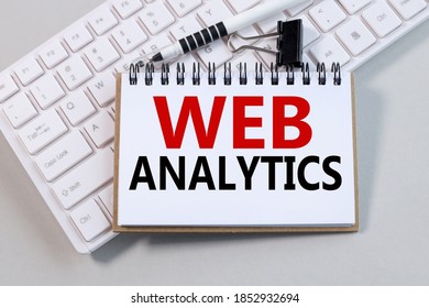 web analytics, TEXT on white paper over gray background. computer keyboard