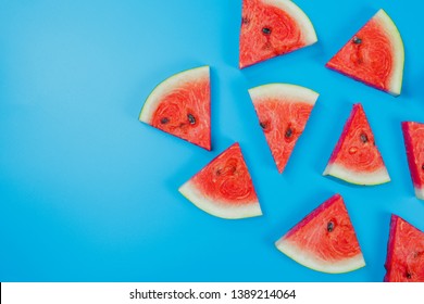 web banner and minimal flat lay creative design for group of summer fruits with fresh watermelon and pine apple on pastel color background