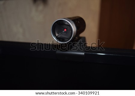 Web camera, attached to the monitor. Equipment for video.