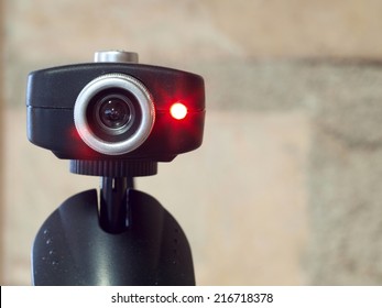 Web Camera Close Up With Red Light And Lens Flare     