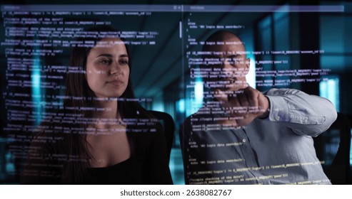 Web Coders Using Online Software On Futuristic Transparent Screen Interfaces.