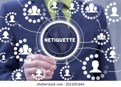 Web Concept Of Netiquette. Internet Etiquette. Web Respect Conduct Communcation.