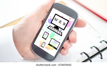 Web design concept shown on a smartphone screen