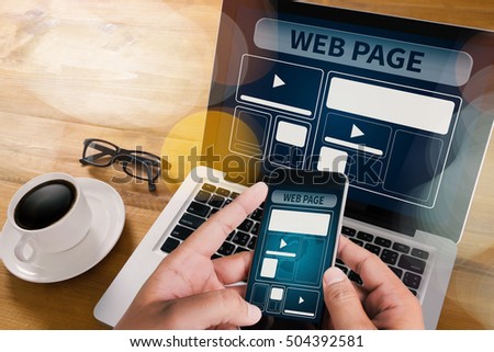 Web Design Template and  web page Closeup shot of laptop with digitaltablet and smartphone on desk. Responsive design web page