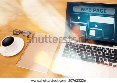 Web Design Template and  web page Closeup shot of laptop with digitaltablet and smartphone on desk. Responsive design web page