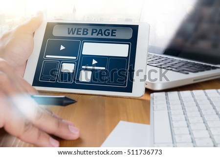Web Design Template and  web page Closeup shot of laptop with digitaltablet and smartphone on desk. Responsive design web page