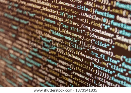 Web develop company web interface icon for software design concept. Programming code on computer monitor. PHP development, software site code. Developing programming binary code. 