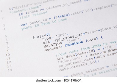 Web developer programming code. Programming, webdesign HTML printed code. Computer www script.