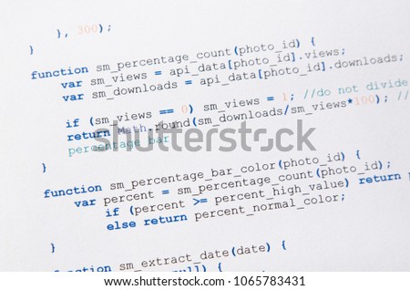Web developer programming code. Programming, webdesign HTML printed code. Computer www script.