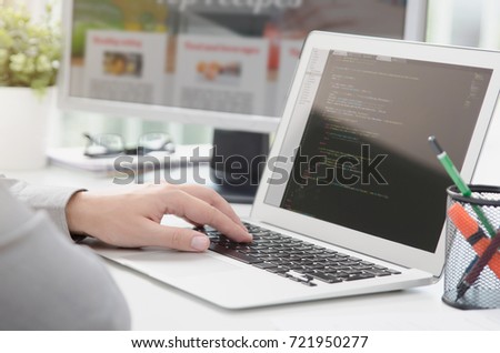 Web developer is working on new website. web developer designer web code programmer computer application programming concept