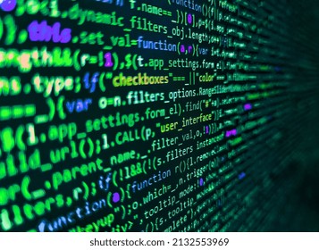 Web Development Code: CSSSASS Styles Preprocessor Script Lines. Closeup Of Java Script And HTML Code. Lines Of Html Code Visible. Developer Working On Software Codes In Office