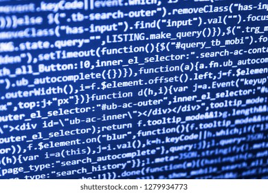 Web development concept,  Creative Js HTML5 closeup set on background,  Web design business working time,  Program code - angle view HTML code on laptop screen